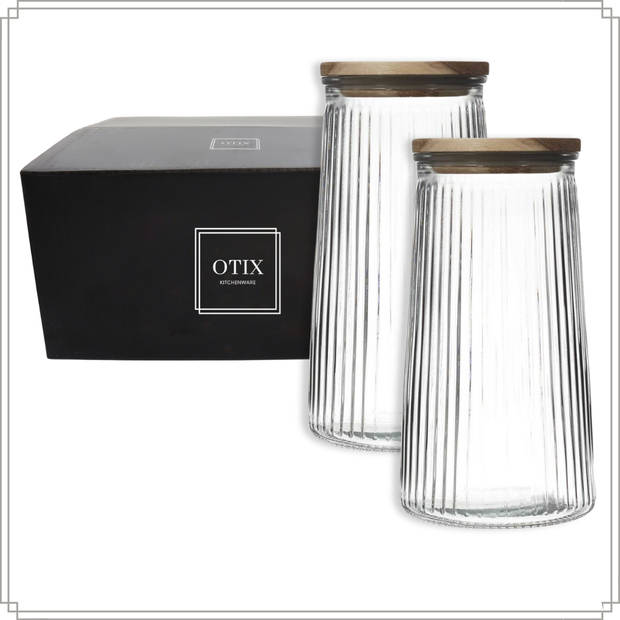 OTIX Voorraadpotten - Glas - met Deksel - Snoeppotten - Set van 2 - Acacia Wood - 1300ml - SIRIUS