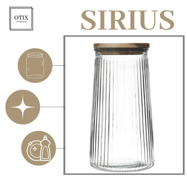 OTIX Voorraadpotten - Glas - met Deksel - Snoeppotten - Set van 2 - Acacia Wood - 1300ml - SIRIUS