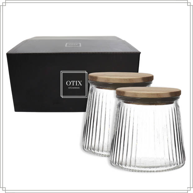 OTIX Voorraadpotten - Glas - met Deksel - Snoeppotten - Set van 2 - Acacia Wood - 650ml - SIRIUS