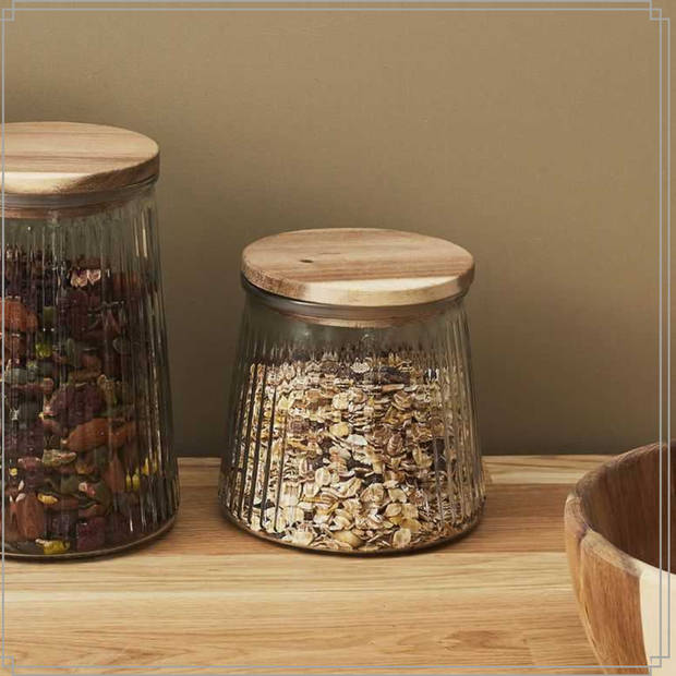 OTIX Voorraadpotten - Glas - met Deksel - Snoeppotten - Set van 2 - Acacia Wood - 650ml - SIRIUS