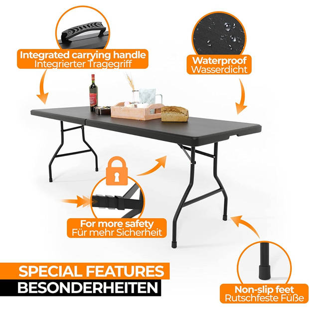 Jago- buffettafel- belastbaar tot 150 kg- zwart- 183 cm lengte -voor 8 personen- inklapbaar- draagbaar- ruimtebespare...