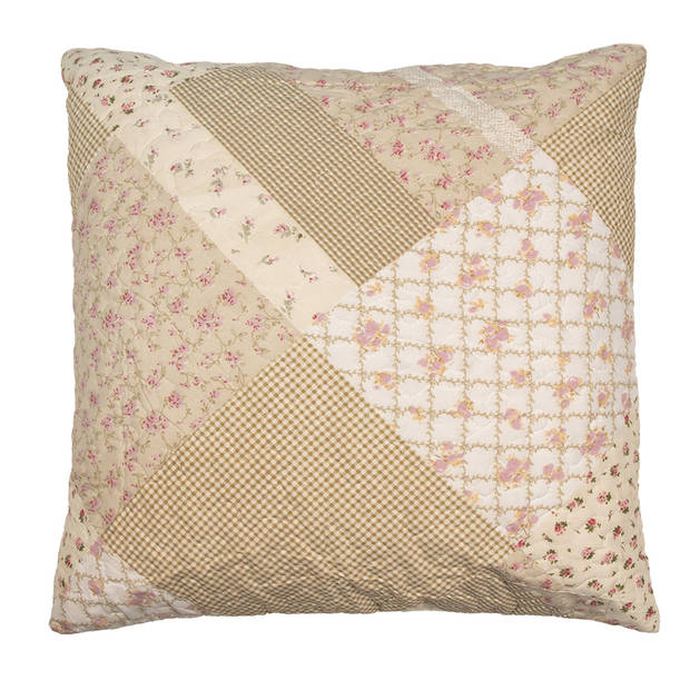 Clayre & Eef Kussenhoes 50x50 cm Groen Beige Polyester Bloemen Sierkussenhoes Groen Sierkussenhoes