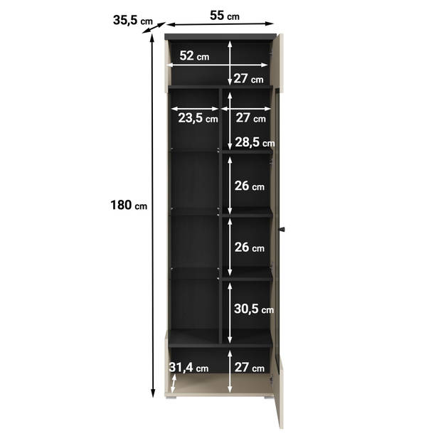 Meubella Vitrinekast Sekai - Beige - 55 cm