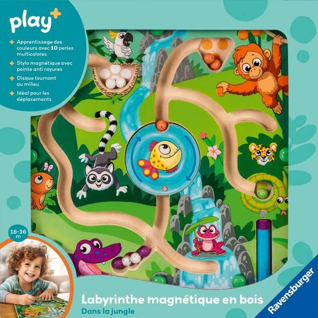 Ravensburger -PLAY+ - Houten magnetisch doolhof In de jungle - Vanaf 18 maanden - Franse versie - 34018