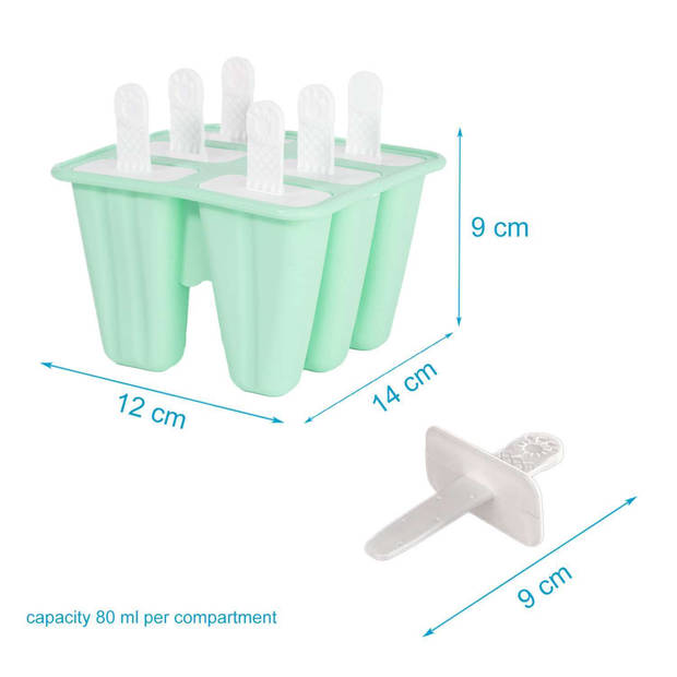 Intirilife siliconen ijsvorm met 6 holtes in groen - 14 x 9 cm - herbruikbare vorm voor zelfgemaakt ijs op een stokje