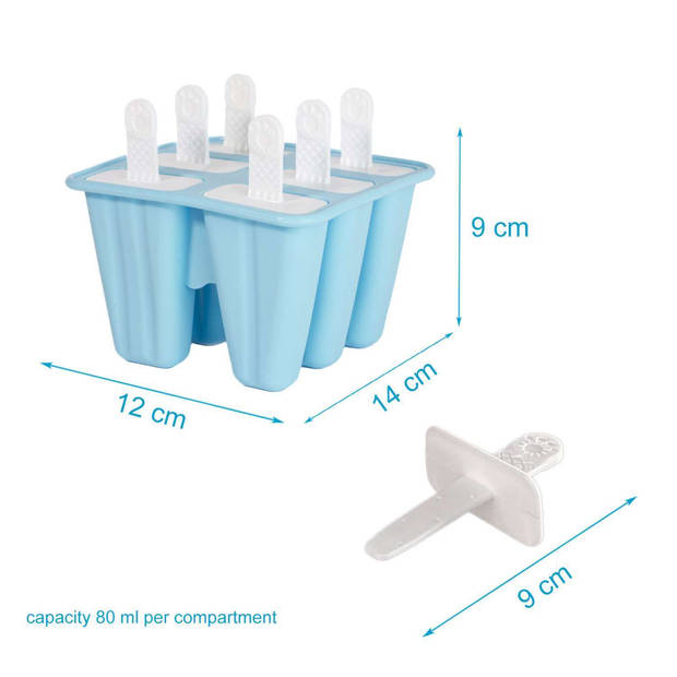 Intirilife siliconen ijsvorm met 6 holtes in blauw - 14 x 9 cm - herbruikbare vorm voor zelfgemaakt ijs op een stokje