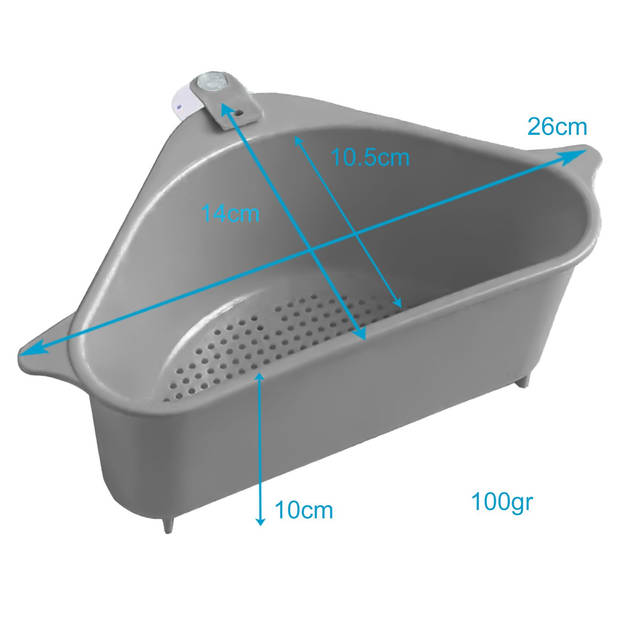 Intirilife multifunctionele gootsteen zeef plastic filtermandje in grijs - 24 x 14.2 x 10 cm - voor het opbergen