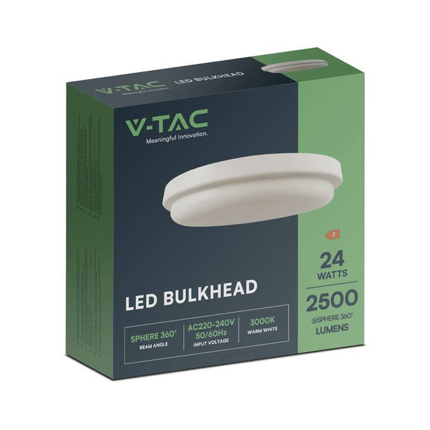 V-TAC VT-80024 LED Koepellampen - Bolkop - Rond - IP54 - Wit - 24 Watt - 2500 Lumen - 3000K