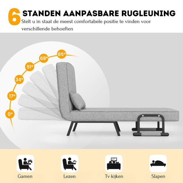 Costway 4-in-1 Uitklapbare Slaapstoel Belastbaar Tot 150 kg Licht Grijs - Inklapbare Slaapbank