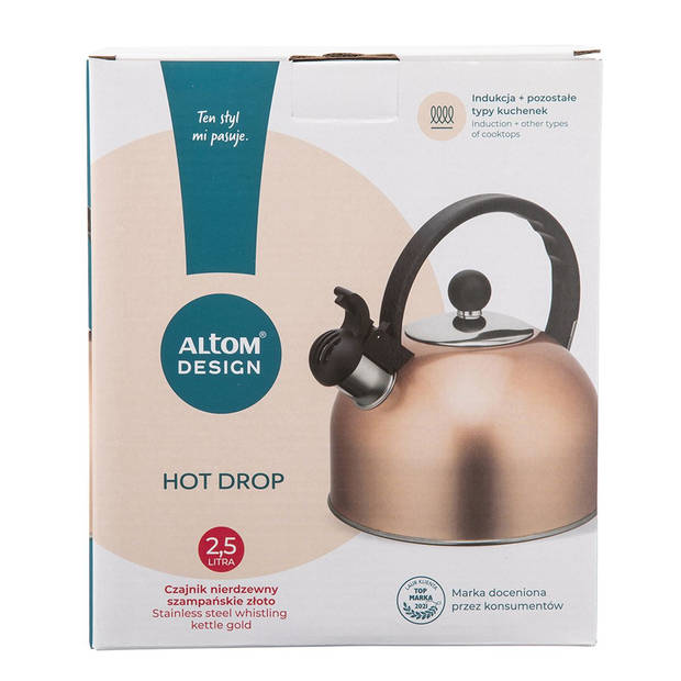 Altom Design Hot Drop fluitketel RVS hoogglans Rosé Goud 2.5 Liter - ook geschikt voor inductie