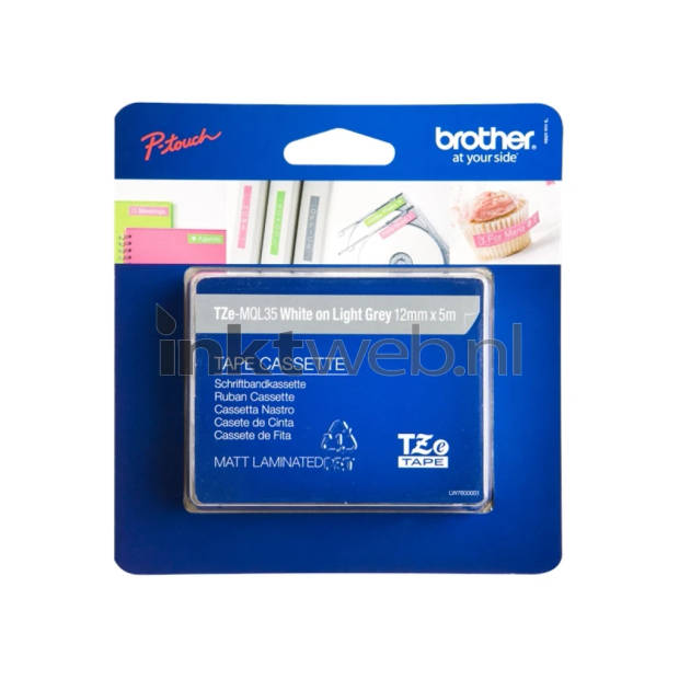 Brother TZE-MQL35 wit op licht grijs breedte 12 mm labels