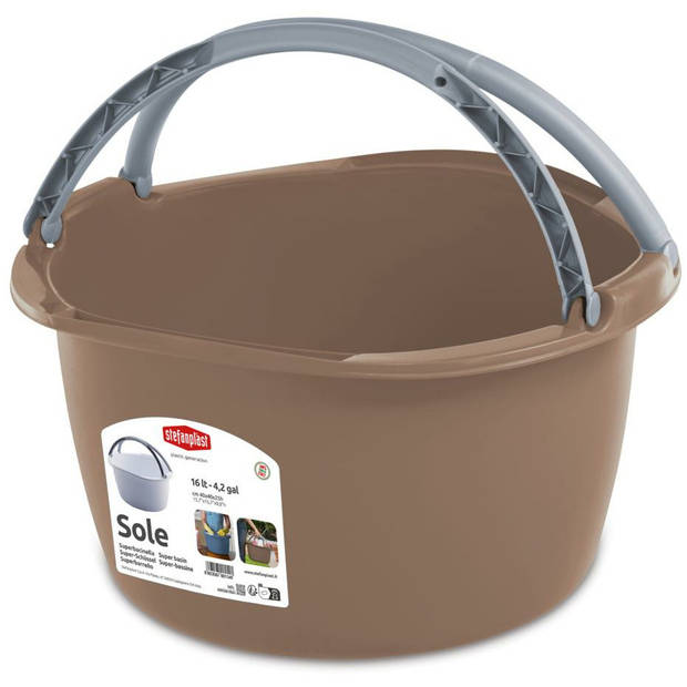 Stefanplast Wasmand/draagmand/teil met hengsel - kunststof - 16 Liter - cappuccino - 40 x 40 x 25 cm - Emmers