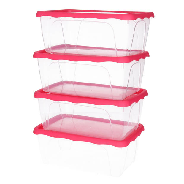 Hega Hogar Vershoudbakjes - set 8x stuks - 1 liter - transparant/roze - L18 x B12 x H12 cm - Vershoudbakjes