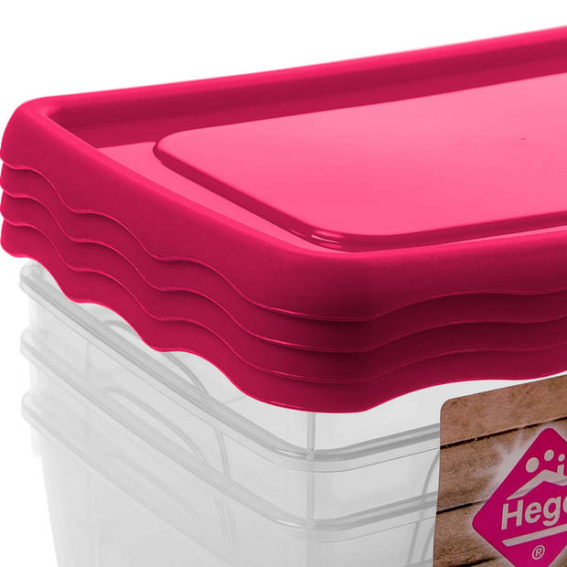 Hega Hogar Vershoudbakjes - set 8x stuks - 1 liter - transparant/roze - L18 x B12 x H12 cm - Vershoudbakjes