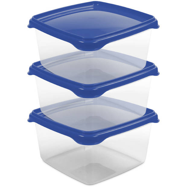 Hega Hogar Vershoudbakjes - 6x stuks - 1.3 liter - transparant/blauw - L16 x B16 x H11 cm - Vershoudbakjes