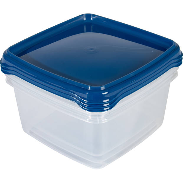 Hega Hogar Vershoudbakjes - 6x stuks - 1.3 liter - transparant/blauw - L16 x B16 x H11 cm - Vershoudbakjes