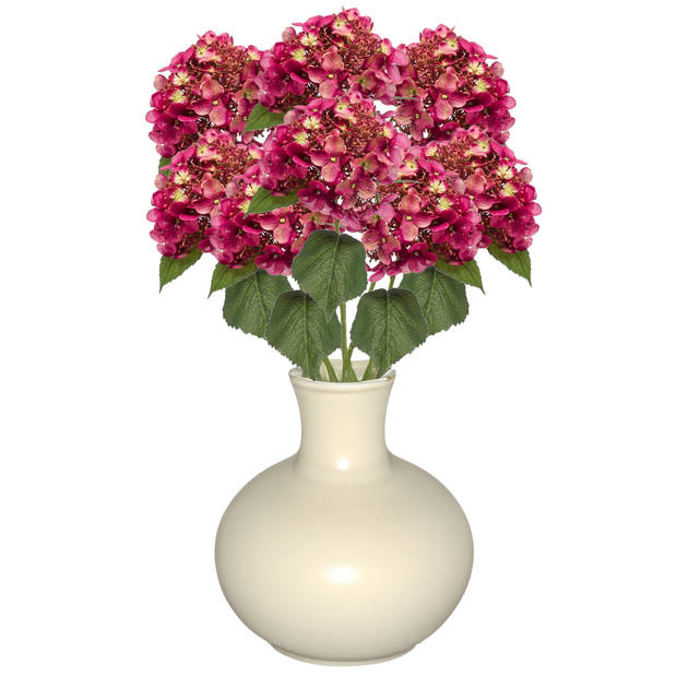 Emerald Kunstbloem hortensia tak - 50 cm - fuchsia - kunst zijdebloem - Hydrangea - decoratie bloem - Kunsttakken