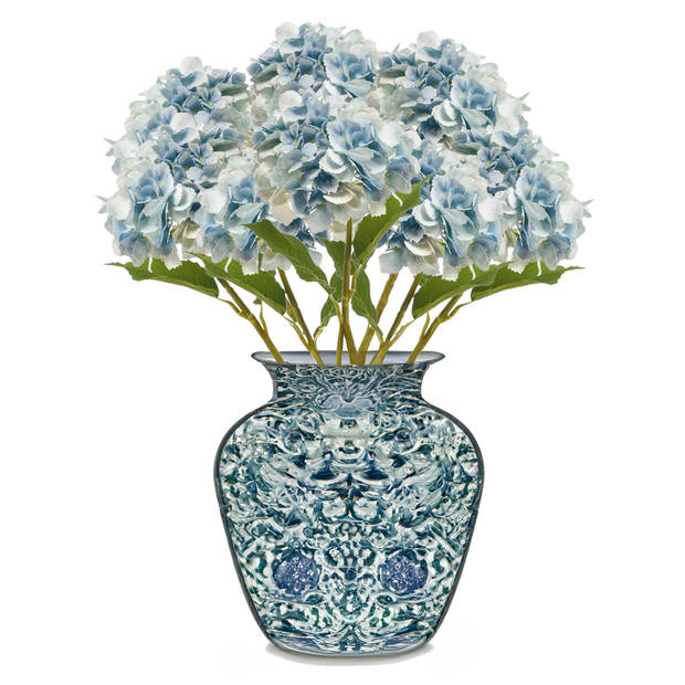 Emerald Kunstbloem hortensia tak - 52 cm - licht blauw - Real Touch - hydrangea - kunst zijdebloemen - Kunsttakken