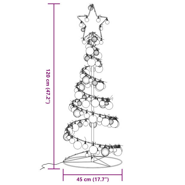 vidaXL Kerstboom lichtkegel met kerstballen 80 LED's warmwitte 120 cm