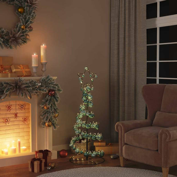 vidaXL Kerstboom lichtkegel met kerstballen 80 LED's warmwitte 120 cm