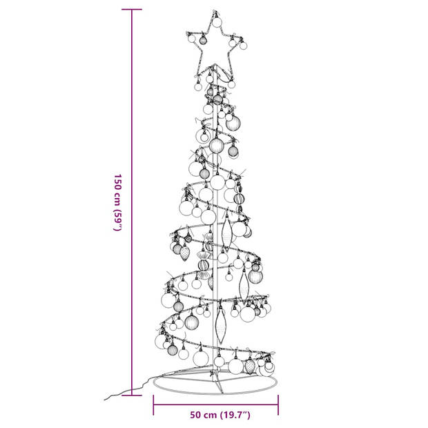 vidaXL Kerstboom lichtkegel met kerstballen 100 LED's warmwitte 150 cm