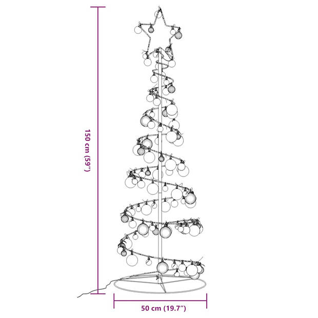 vidaXL Kerstboom lichtkegel met kerstballen 100 LED's warmwitte 150 cm