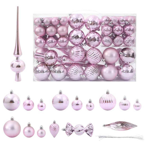 vidaXL Kerstballen 98 st Ø3/4/6 cm roze