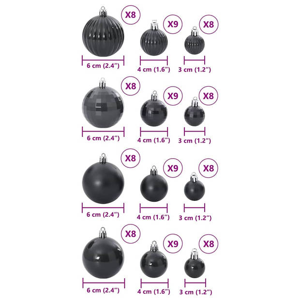 vidaXL Kerstballen 100 st Ø3/4/6 cm zwart