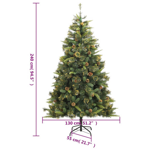 vidaXL Kunstkerstboom met scharnieren en dennenappels 240 cm