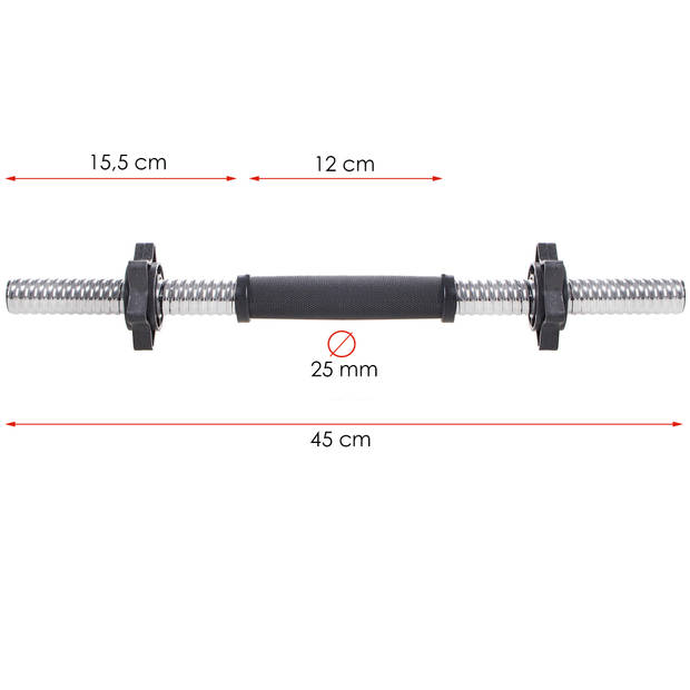 Springos Korte Halterstang Barbell Chroomstaal 45 cm 0.8KG