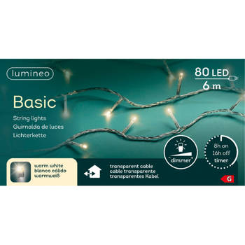 Lumineo Kerstverlichting - 80 led - warm wit - 600 cm - Kerstverlichting kerstboom