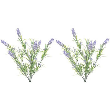 2x Groene/lilapaarse Lavandula lavendel kunstplanten 44 cm bundel/bosje - Kunstplanten