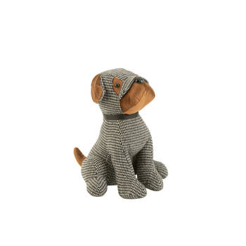 J-line - Deurstop Hond Geruit Polyester Zwart/bruin Large - 29x32x33cm