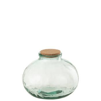 J-line - Voorraadpot Rond Kurk Gerecycleerd Glas Small - 28x28x22.5cm