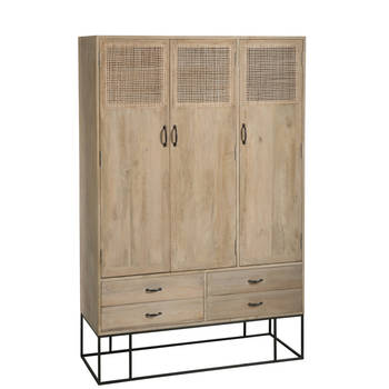 J-line - Kast 3deuren+4laden Geweven Riet Mangohout Naturel - 115x45x175.5cm