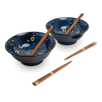 Edo Japan - Ramem Bowl Set 2 pers Hana Blauw O/22cm H9cm