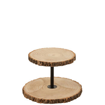 J-line - Plateau 2 Niveaus Rond Paulownia Hout Naturel - 42x42x29.5cm