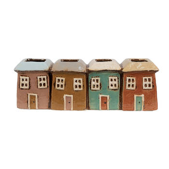 Clayre & Eef Bloempot Set van 4 Huis 31x9x11 cm Meerkleurig Keramiek Meerkleurig