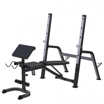 Gorilla Sports Halterbank met Squat Rack - Haltersteunen met 6 standen - Zwart