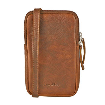 Landley Compact Leren Dames Telefoontasje - Antique Vintage Pull-up Leer - Cognac