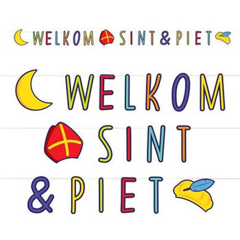 Welkom Sint en Piet letterslinger karton 300 cm - Feestslingers