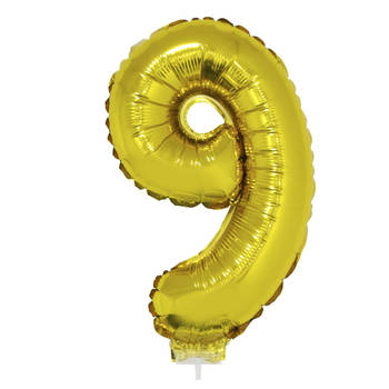 Cijfer 9 jaar opblaascijfer - op stokje - goud - 41 cm - verjaardag - Ballonnen