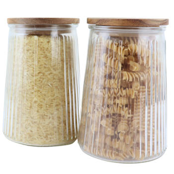 OTIX Voorraadpotten - Glas - met Deksel - Snoeppotten - Set van 2 - Acacia Wood - 950ml - SIRIUS