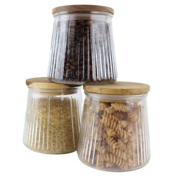 OTIX Voorraadpotten - Glas - met Deksel - Snoeppotten - Set van 3 - Acacia Wood - 650ml - SIRIUS