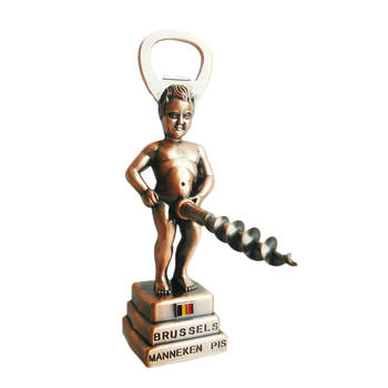 Manneke Pis flesopener/kurkentrekker - wijnflessen openener - brons - 13 cm - metaal - Kelnersmessen