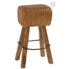 J-line - Kruk Gym Leder/mango Hout Camel/naturel - 43x37x75cm