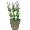 Groene/lilapaarse Lavandula lavendel kunstplanten 25 cm met grijze beton pot - Kunstplanten