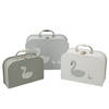 J-line - Set Van 3 Koffers Zwaan Papier Wit/grijs - 23x10x19cm