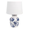 Clayre & Eef Tafellamp Ø 28x44 cm Wit Blauw Keramiek Bureaulamp Wit Bureaulamp