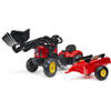 Rode Supercharger traptractor met te openen motorkap en aanhanger